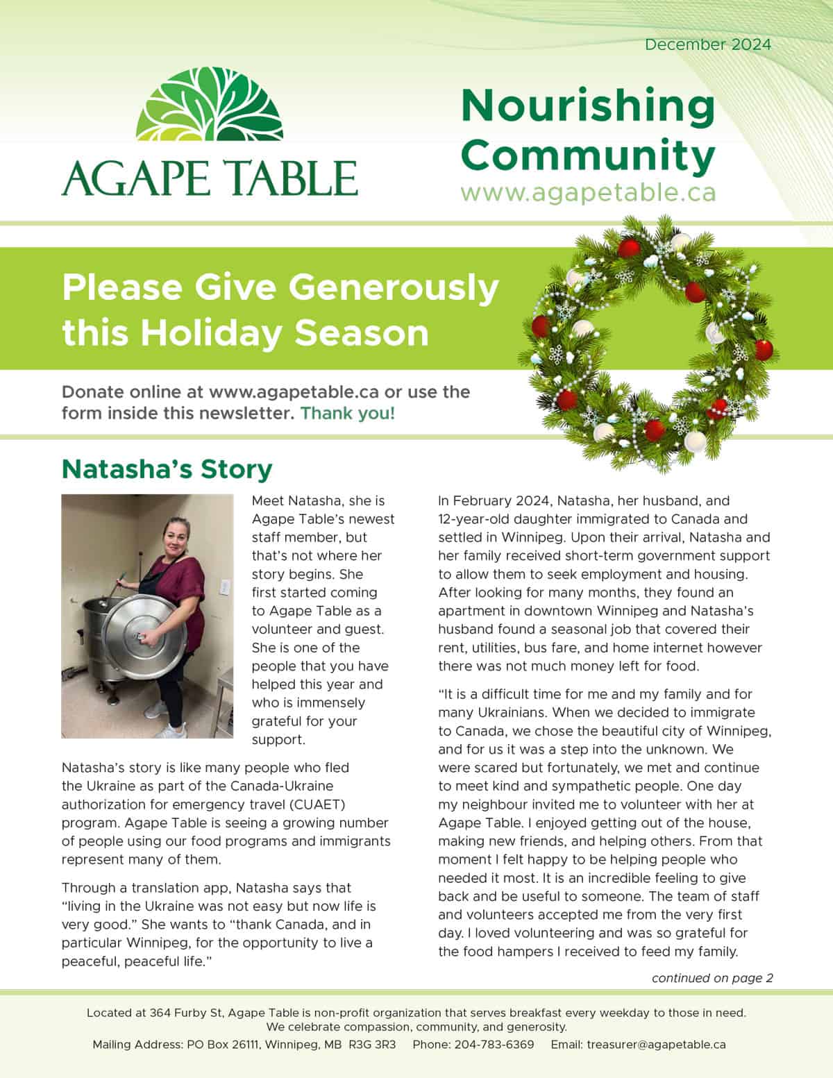 Agape Table December Newsletter 2024